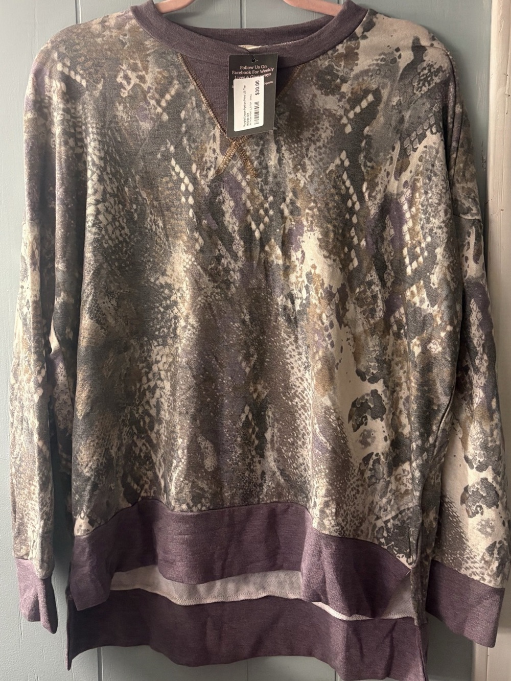 Women's Purple Snake-Print Pullover Sweater